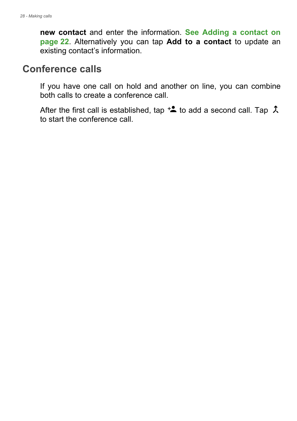 Conference calls | Acer Liquid Z6 User Manual | Page 28 / 66