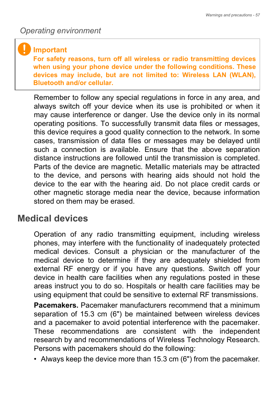 Medical devices | Acer Liquid Z6 User Manual | Page 57 / 66