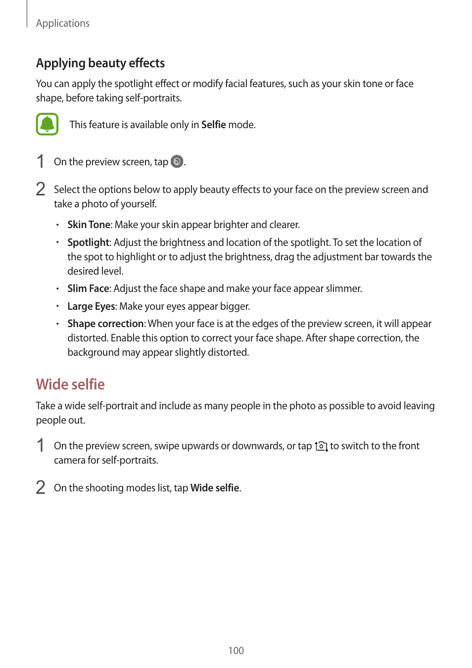 Wide selfie | Samsung SM-G930F User Manual | Page 100 / 191