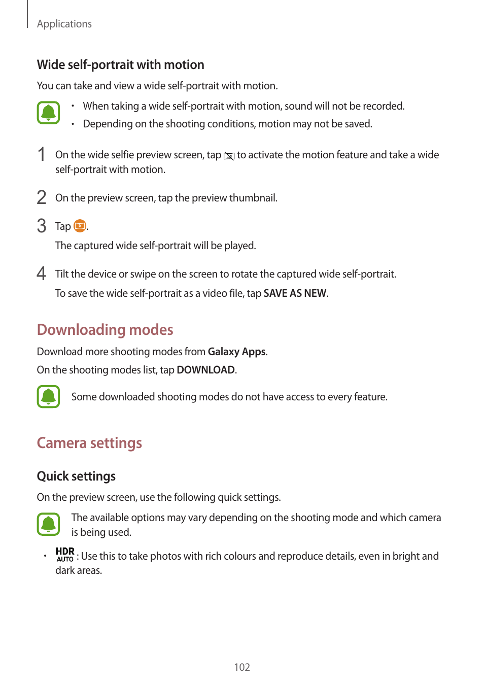 Downloading modes, Camera settings | Samsung SM-G930F User Manual | Page 102 / 191