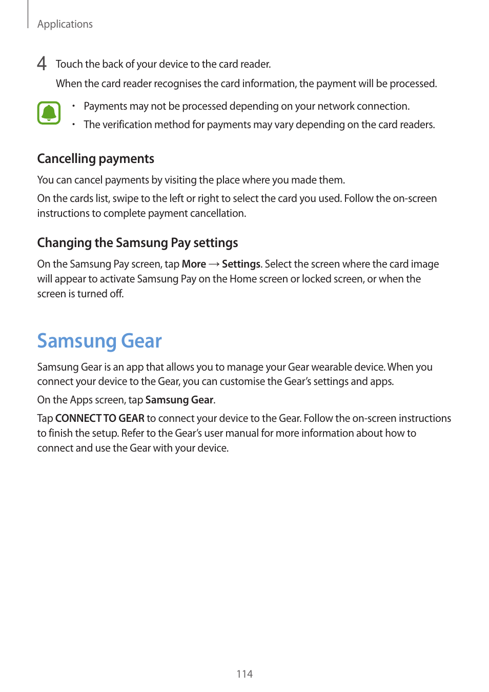 Samsung gear, 114 samsung gear | Samsung SM-G930F User Manual | Page 114 / 191