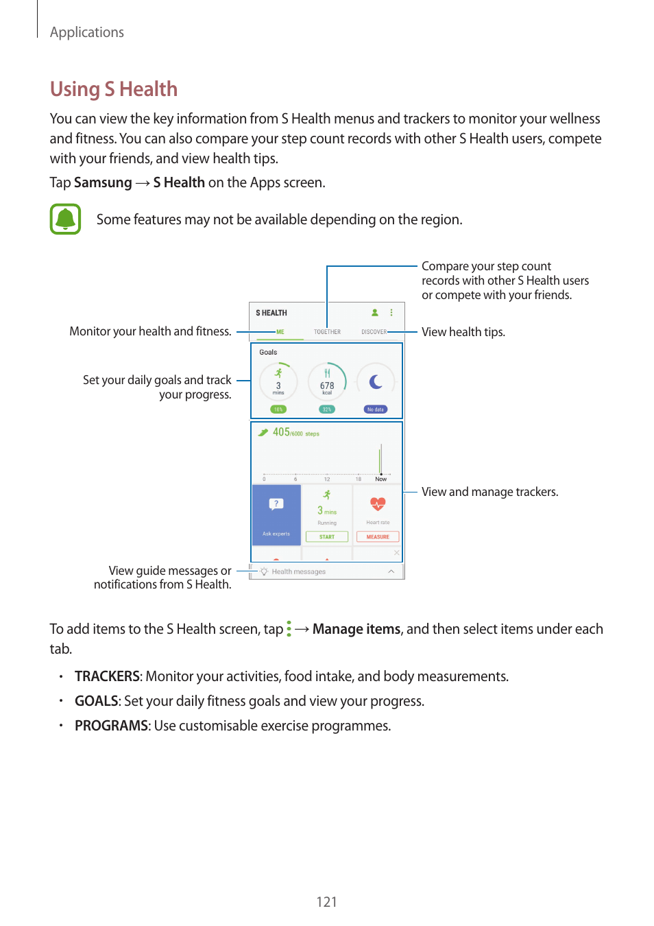 Using s health | Samsung SM-G930F User Manual | Page 121 / 191