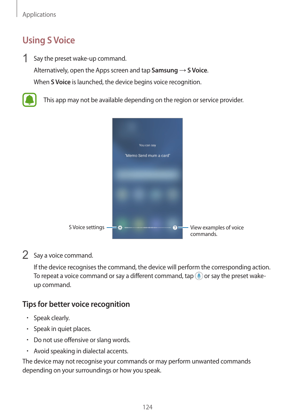 Using s voice | Samsung SM-G930F User Manual | Page 124 / 191