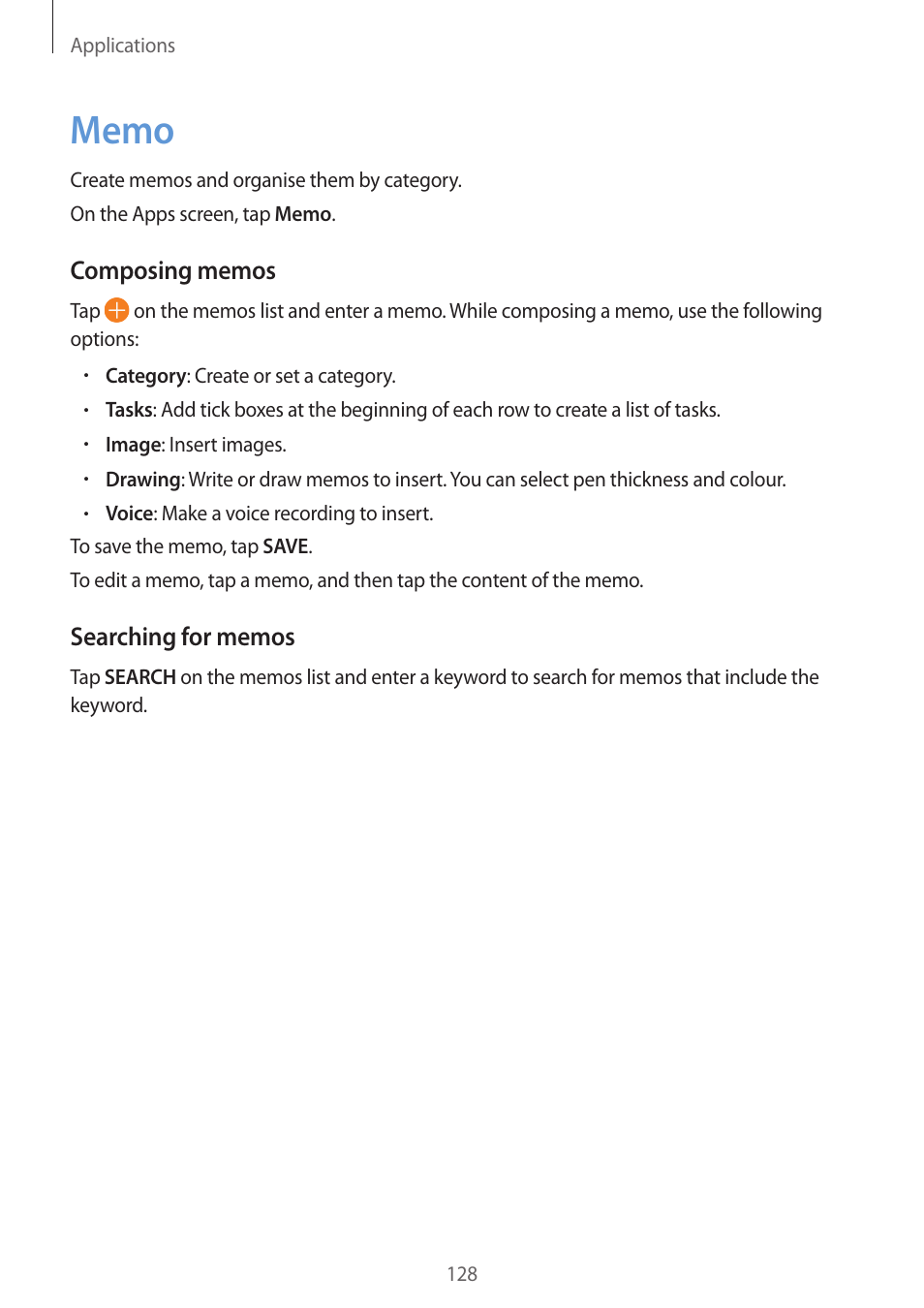 Memo, 128 memo | Samsung SM-G930F User Manual | Page 128 / 191