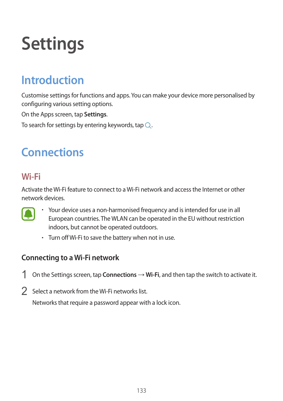 Settings, Introduction, Connections | 133 introduction 133 connections | Samsung SM-G930F User Manual | Page 133 / 191