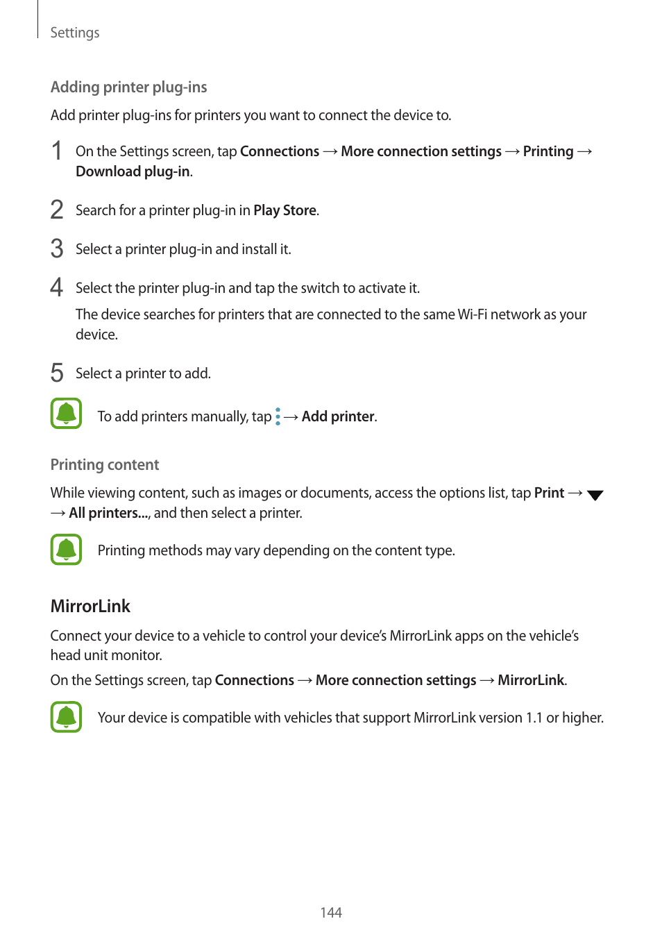 Mirrorlink | Samsung SM-G930F User Manual | Page 144 / 191