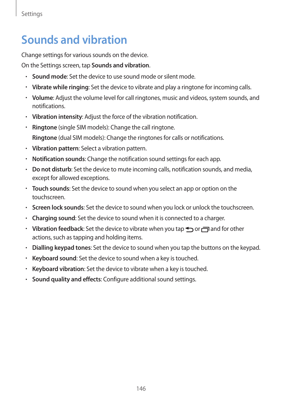 Sounds and vibration, 146 sounds and vibration | Samsung SM-G930F User Manual | Page 146 / 191