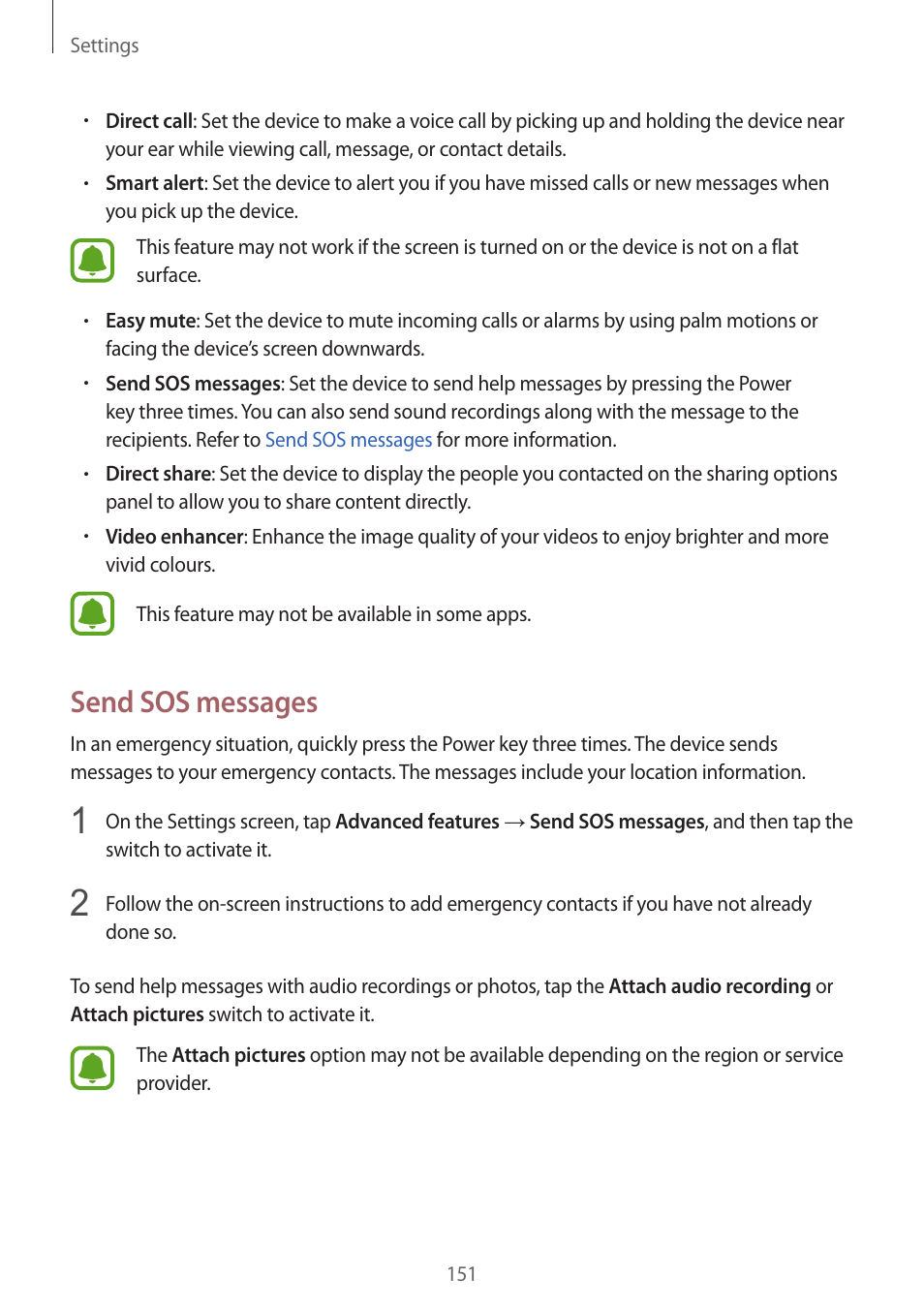 Send sos messages | Samsung SM-G930F User Manual | Page 151 / 191