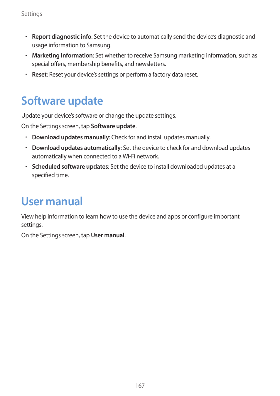 Software update, User manual, 167 software update 167 user manual | Samsung SM-G930F User Manual | Page 167 / 191