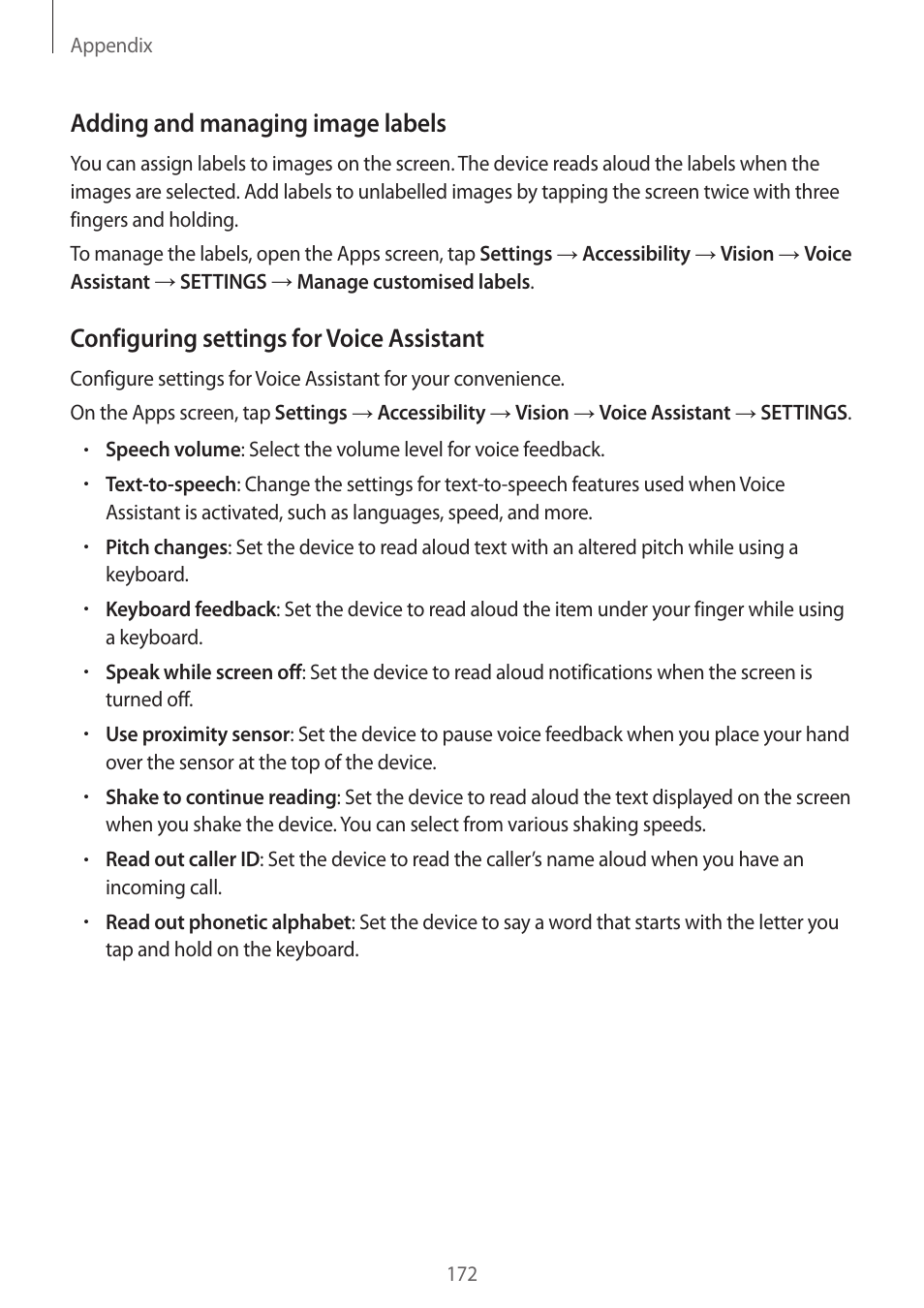 Adding and managing image labels, Configuring settings for voice assistant | Samsung SM-G930F User Manual | Page 172 / 191