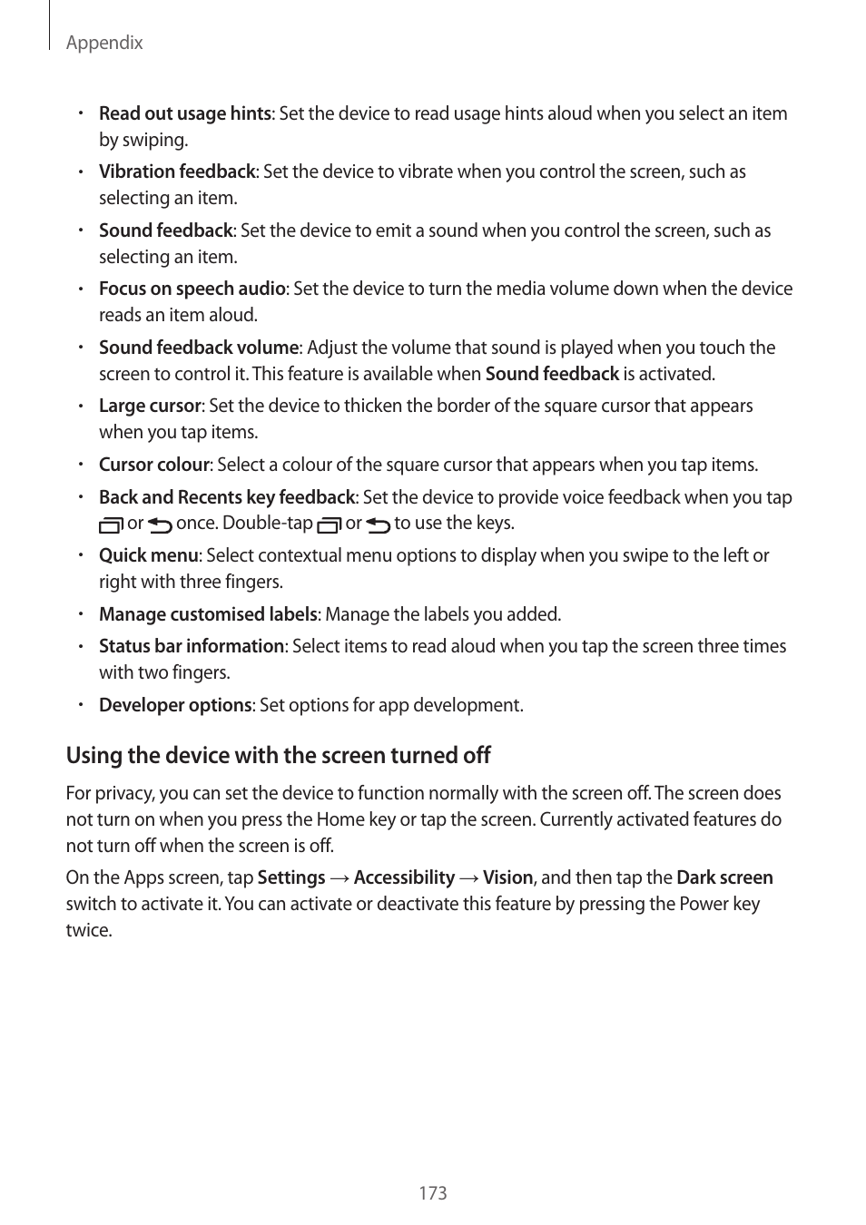 Using the device with the screen turned off | Samsung SM-G930F User Manual | Page 173 / 191