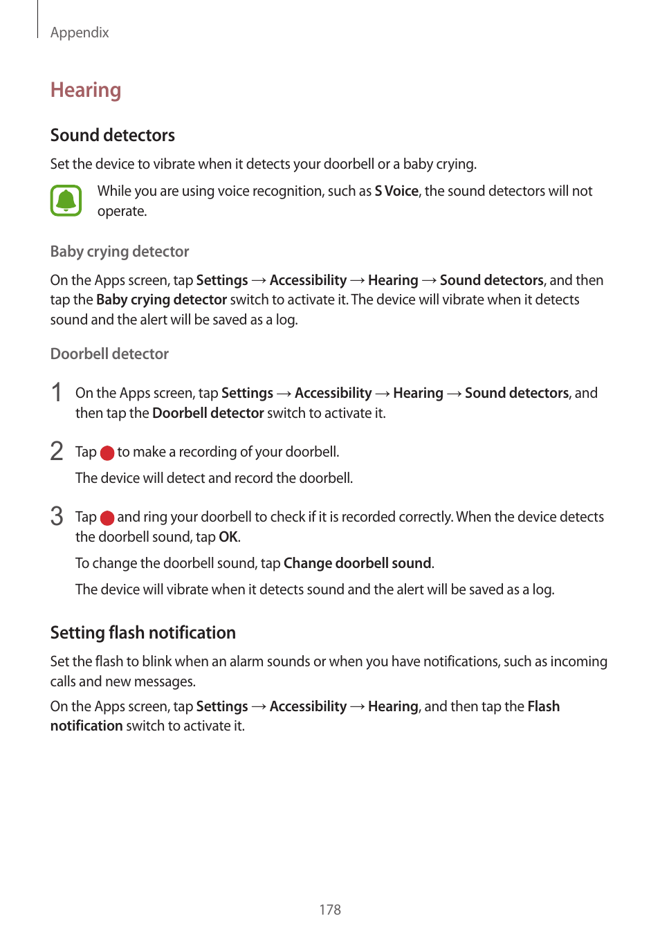 Hearing | Samsung SM-G930F User Manual | Page 178 / 191