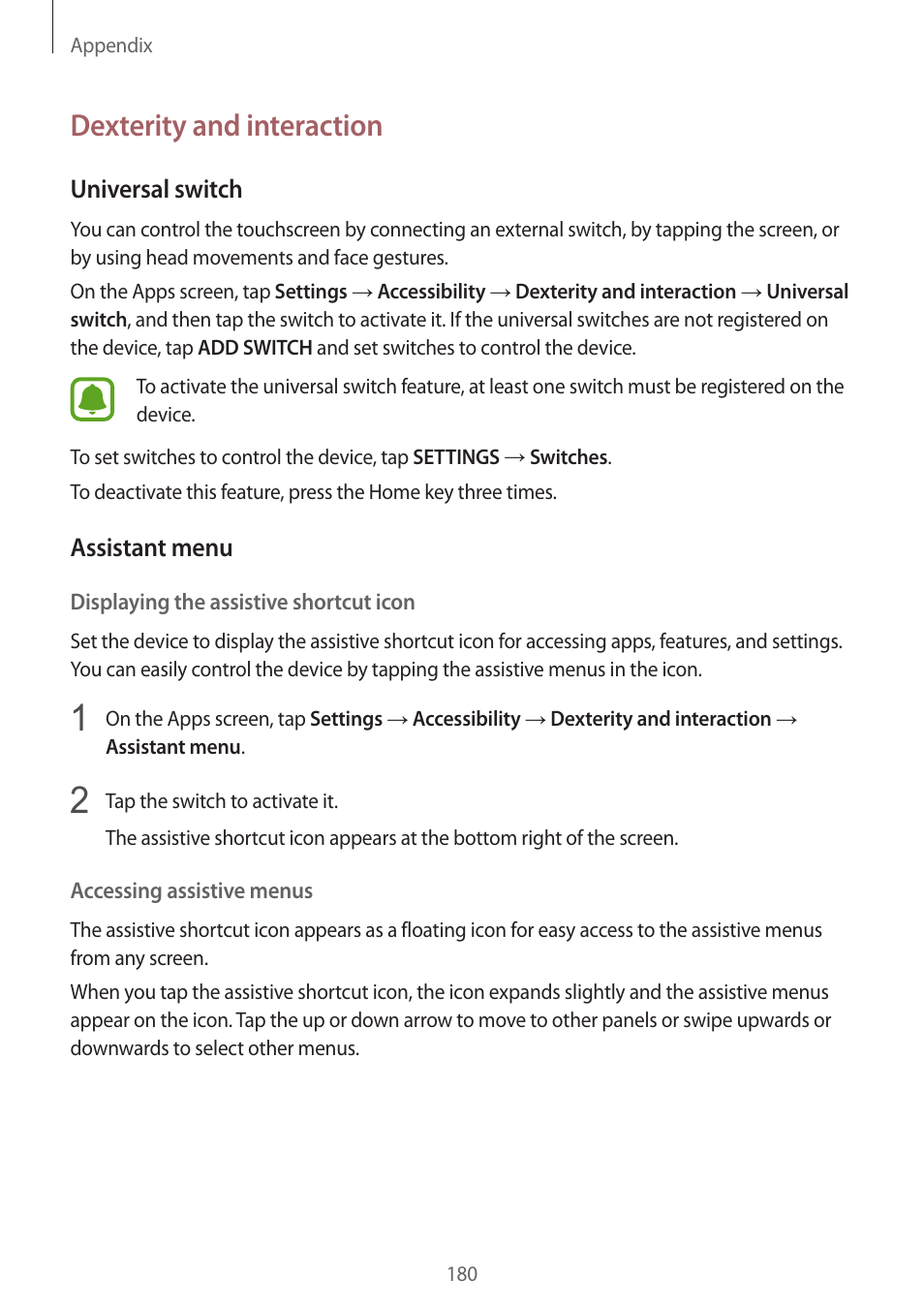 Dexterity and interaction | Samsung SM-G930F User Manual | Page 180 / 191