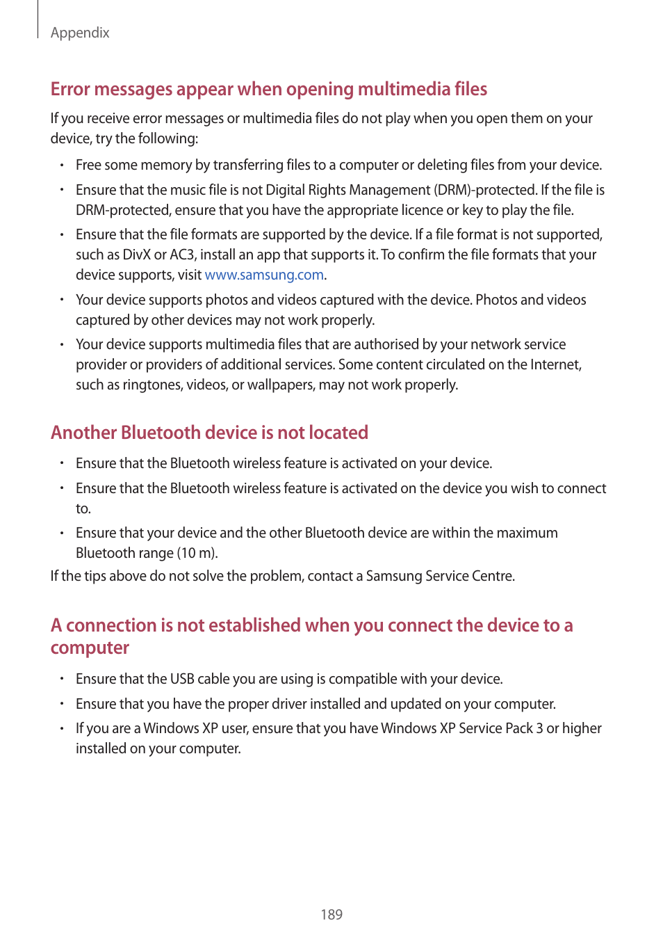 Another bluetooth device is not located | Samsung SM-G930F User Manual | Page 189 / 191