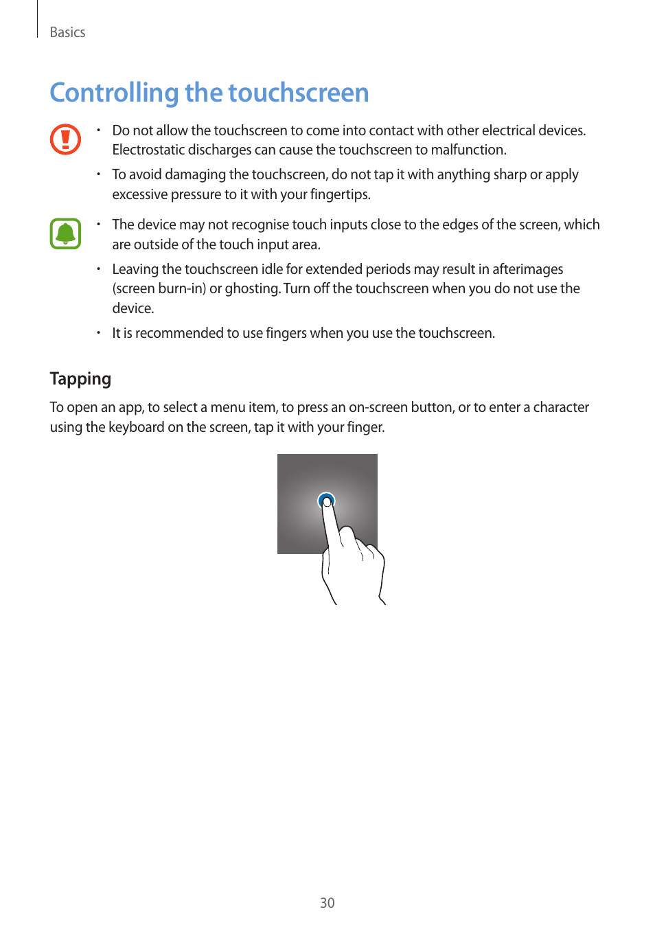 Controlling the touchscreen, 30 controlling the touchscreen | Samsung SM-G930F User Manual | Page 30 / 191