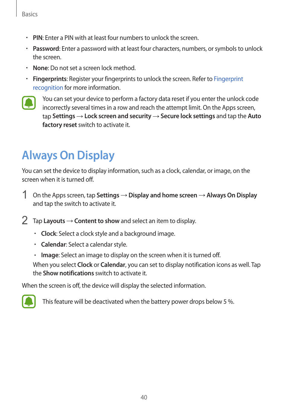 Always on display, 40 always on display | Samsung SM-G930F User Manual | Page 40 / 191