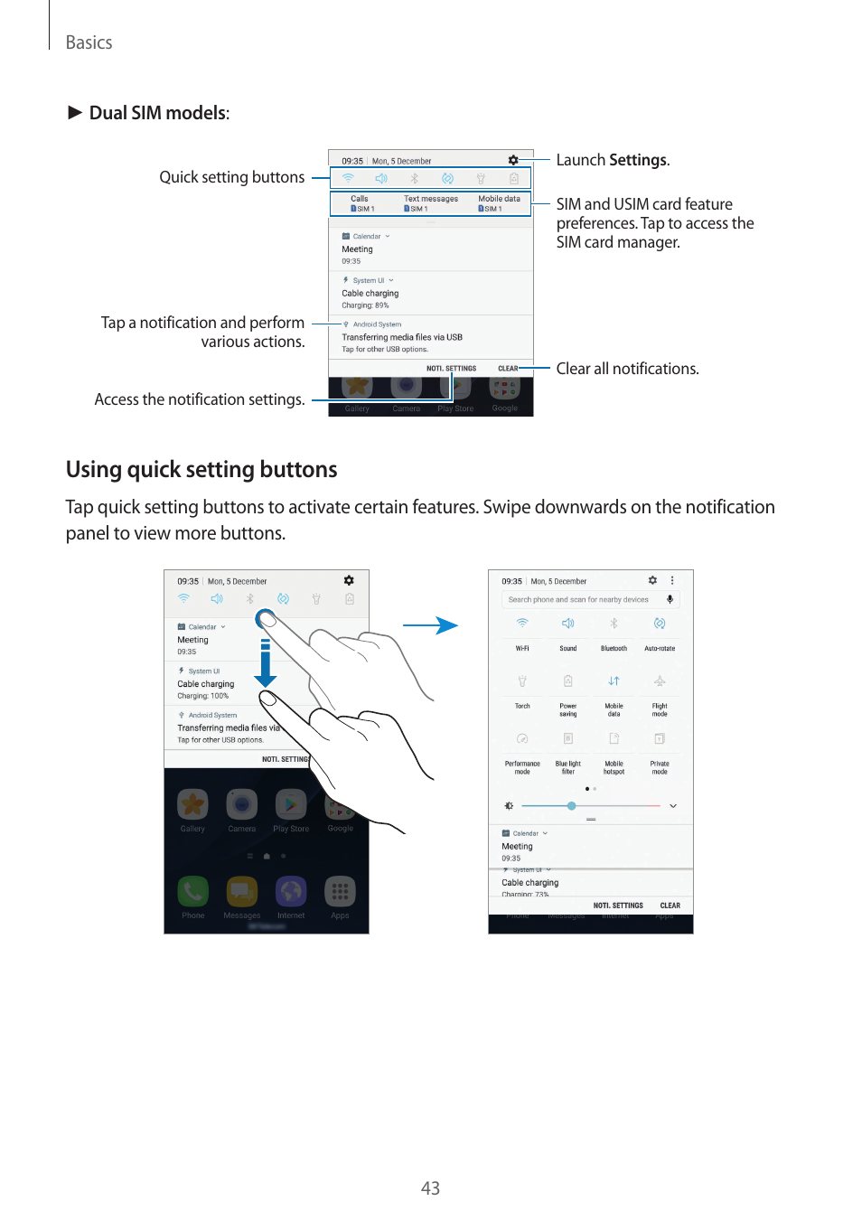 Using quick setting buttons | Samsung SM-G930F User Manual | Page 43 / 191