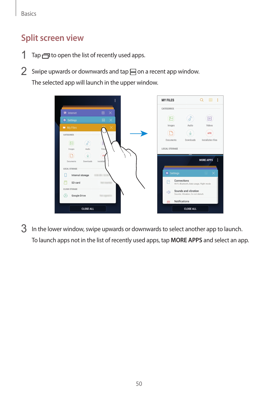 Split screen view | Samsung SM-G930F User Manual | Page 50 / 191