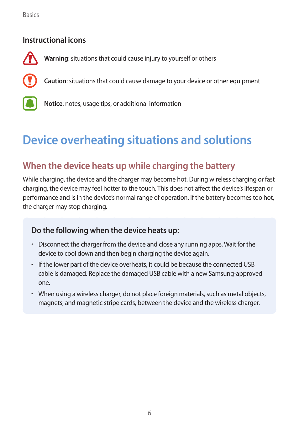 Device overheating situations and solutions, Device overheating situations and, Solutions | Samsung SM-G930F User Manual | Page 6 / 191