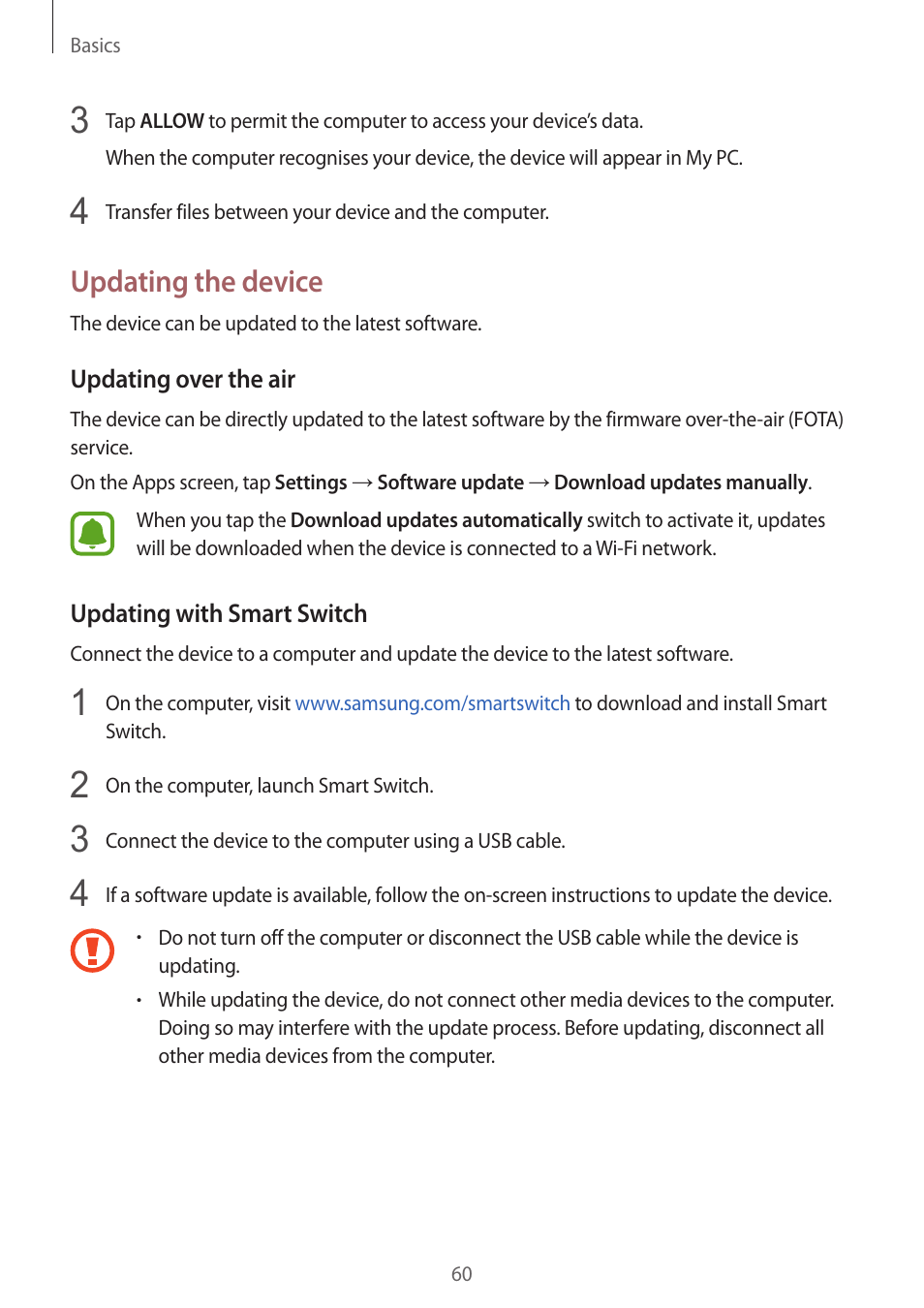 Updating the device | Samsung SM-G930F User Manual | Page 60 / 191