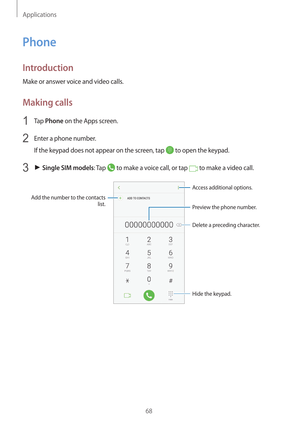 Phone, 68 phone, Introduction | Making calls | Samsung SM-G930F User Manual | Page 68 / 191