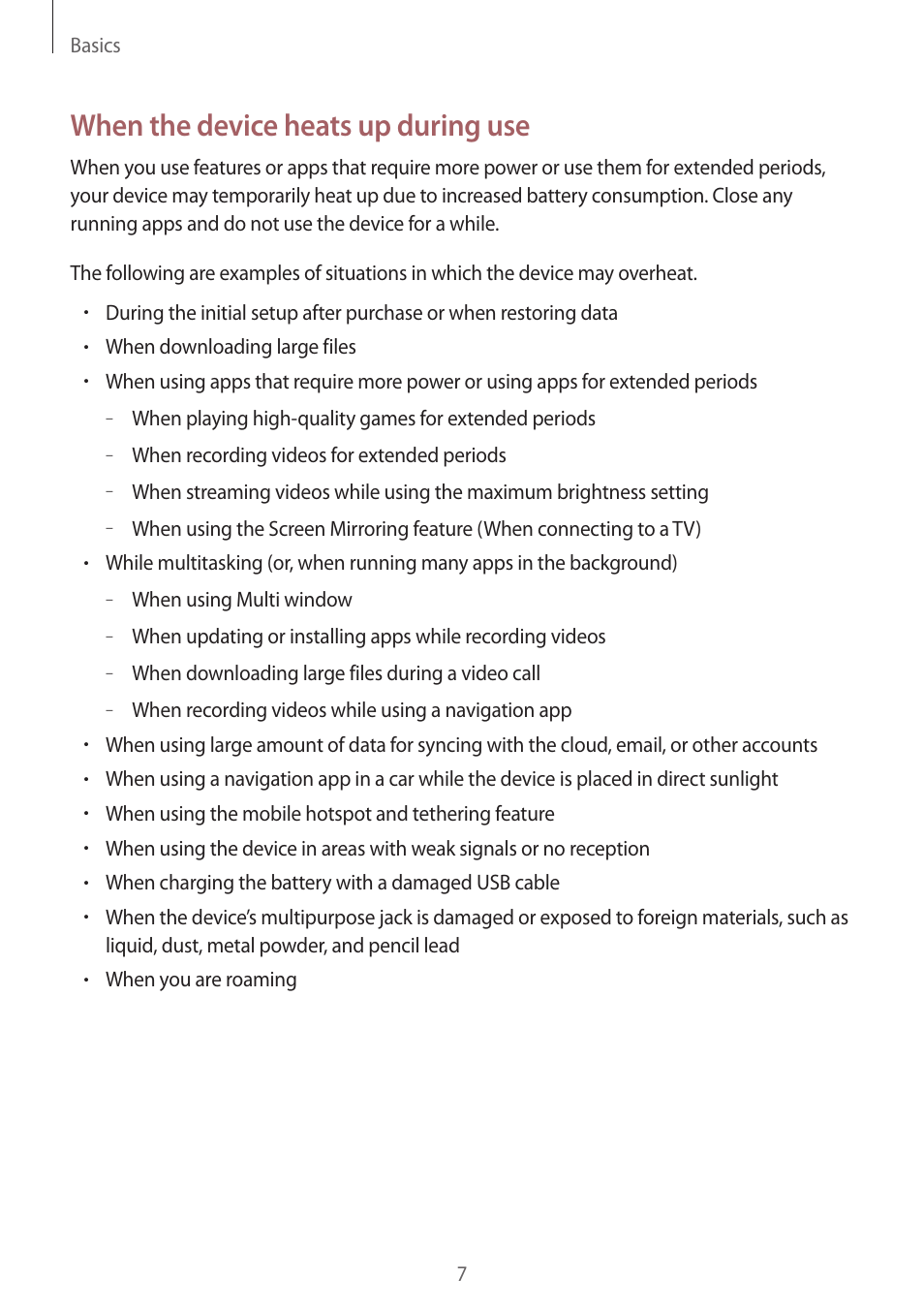 When the device heats up during use | Samsung SM-G930F User Manual | Page 7 / 191