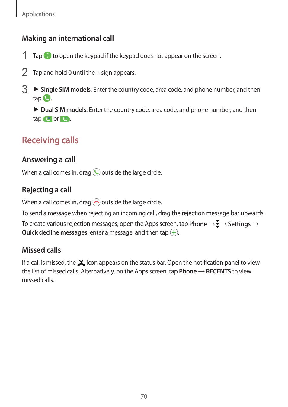 Receiving calls | Samsung SM-G930F User Manual | Page 70 / 191