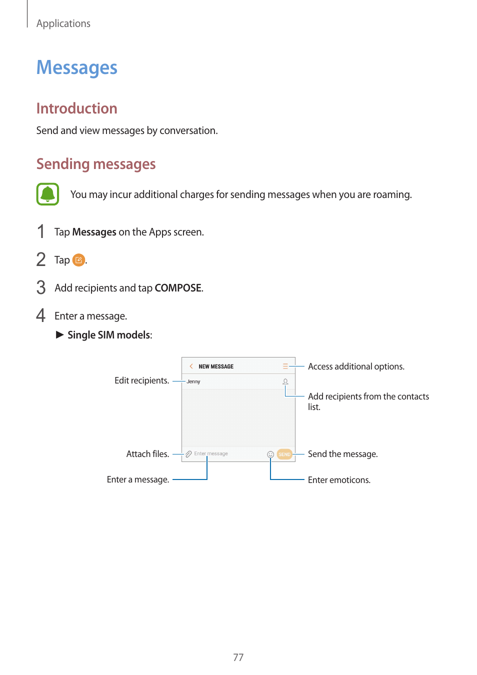 Messages, 77 messages, Introduction | Sending messages | Samsung SM-G930F User Manual | Page 77 / 191