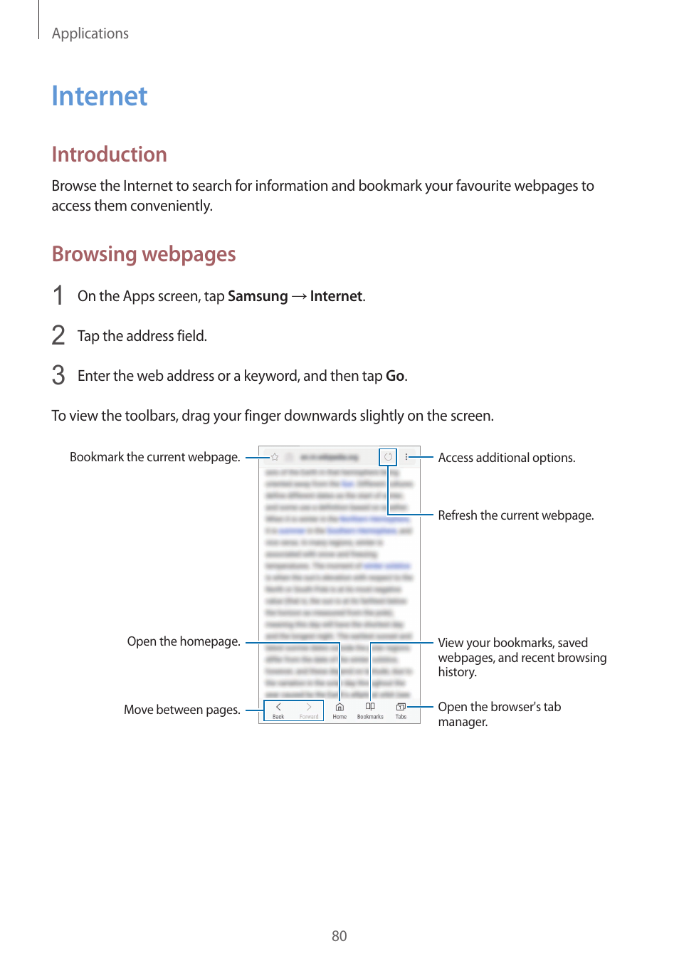 Internet, 80 internet, Introduction | Browsing webpages | Samsung SM-G930F User Manual | Page 80 / 191