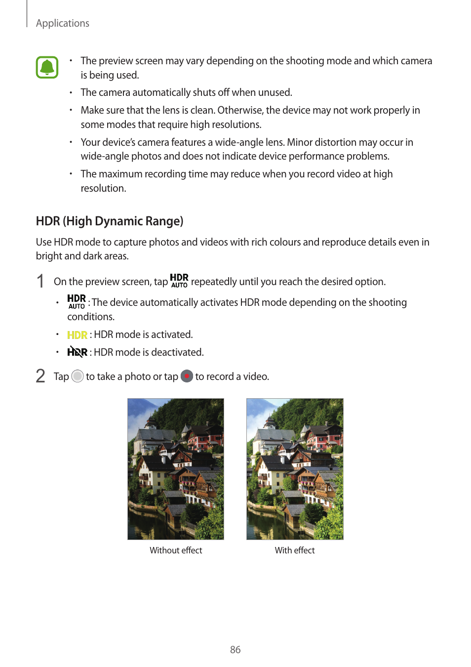 Hdr (high dynamic range) | Samsung SM-G930F User Manual | Page 86 / 191