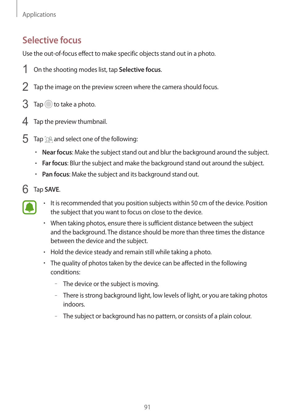 Selective focus | Samsung SM-G930F User Manual | Page 91 / 191
