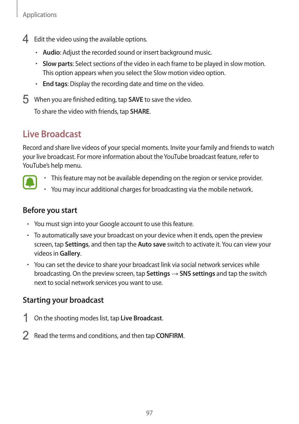 Live broadcast | Samsung SM-G930F User Manual | Page 97 / 191