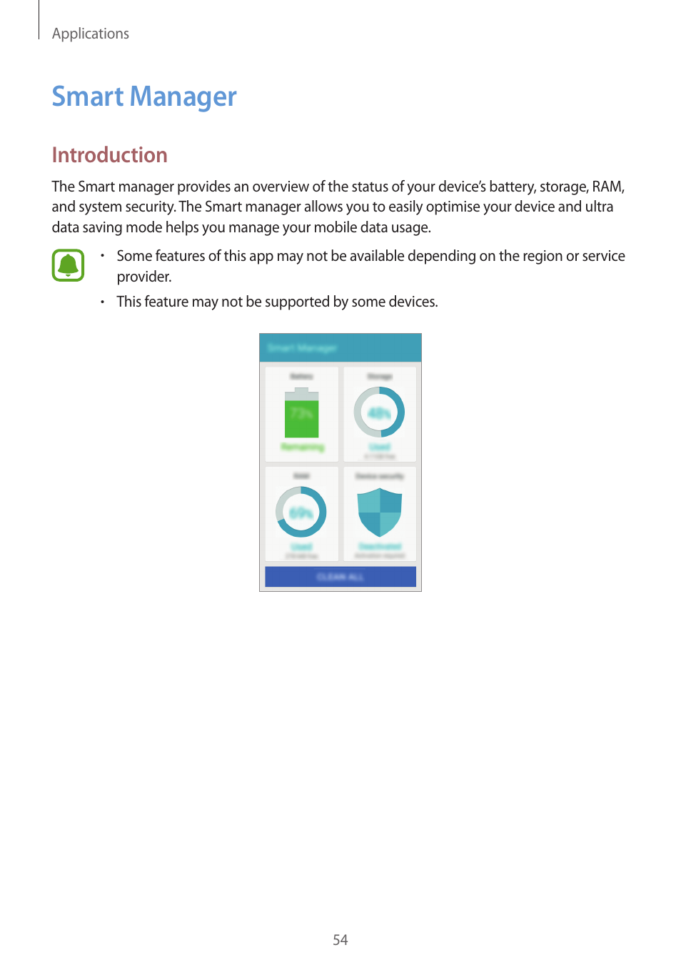 Smart manager, 54 smart manager, Introduction | Samsung J1 SM-J120F User Manual | Page 54 / 89