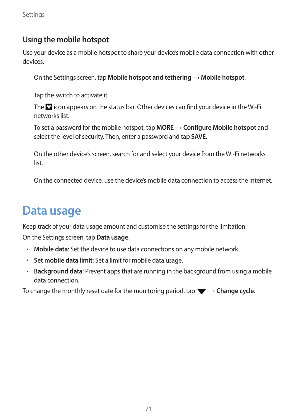 Data usage, 71 data usage | Samsung J1 SM-J120F User Manual | Page 71 / 89