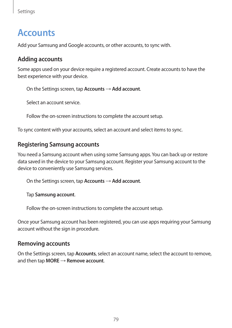 Accounts, 79 accounts | Samsung J1 SM-J120F User Manual | Page 79 / 89