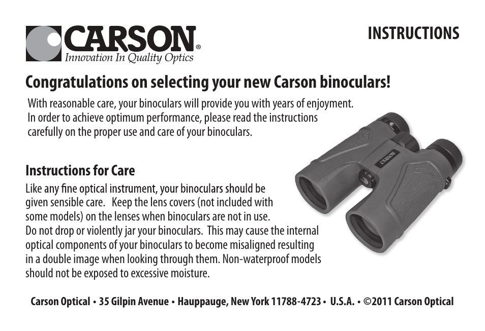 Carson Optical Binoculars User Manual | 8 pages