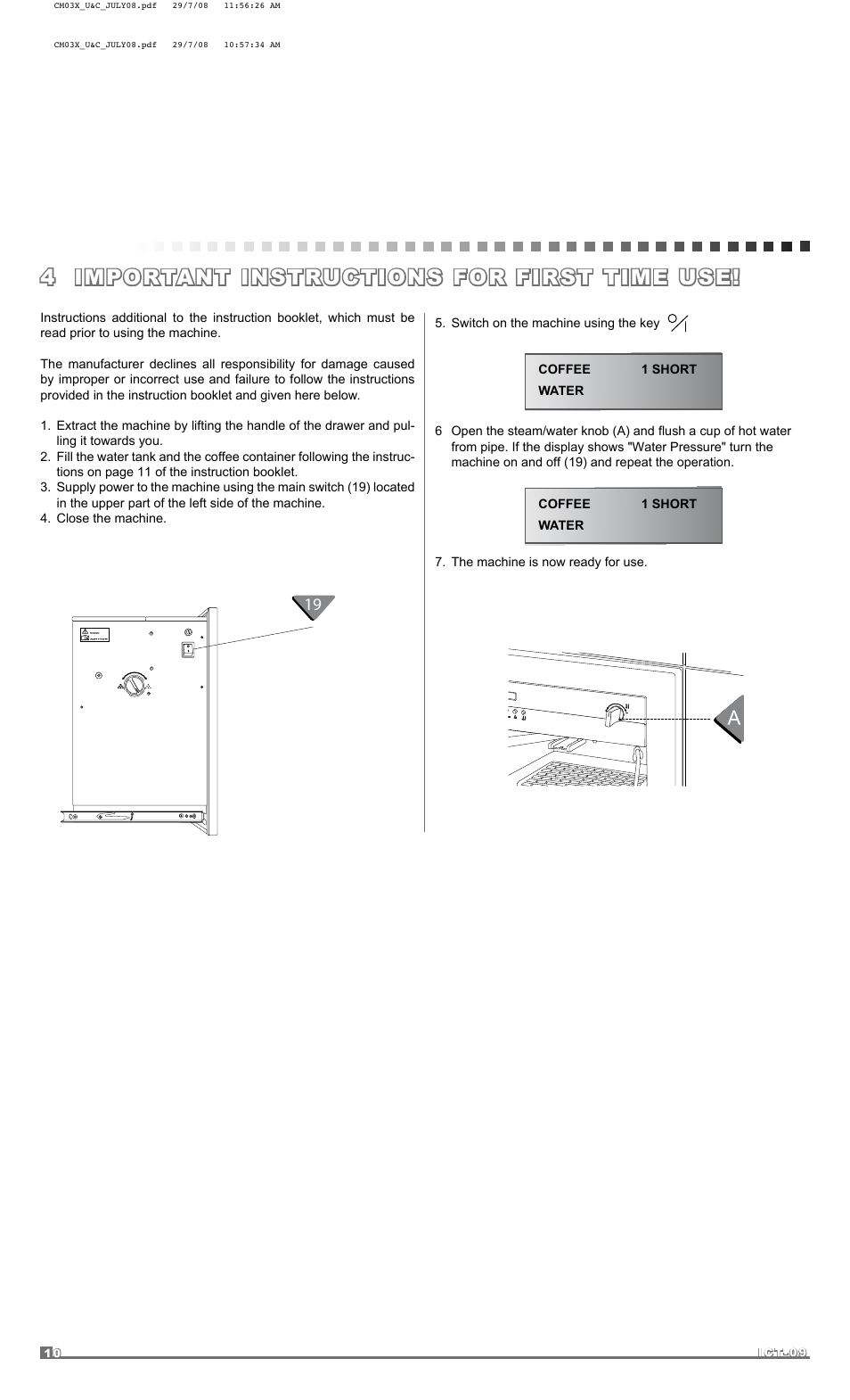 4 important instructions for first time use | Kleenmaid CM03X User Manual | Page 10 / 17