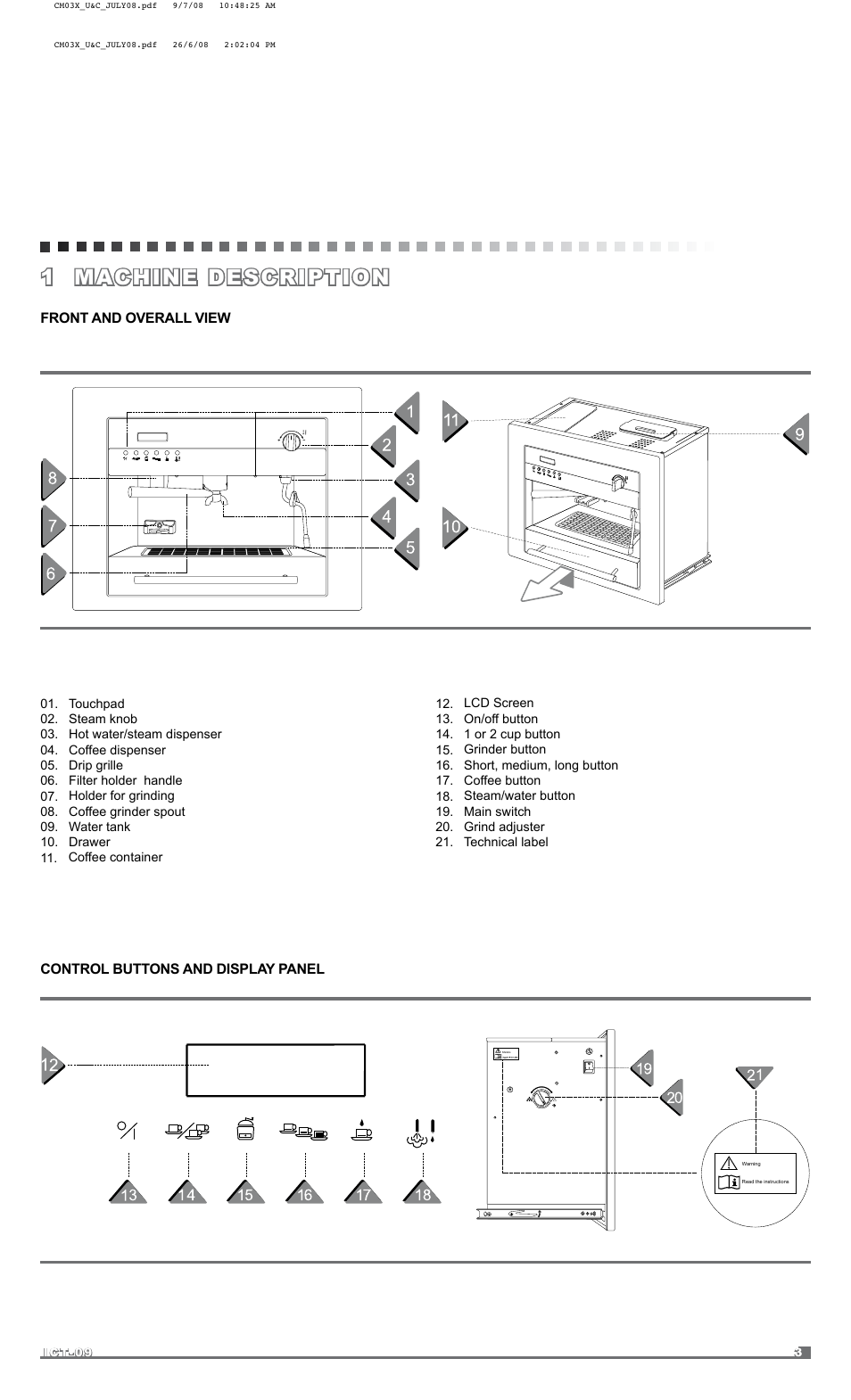 1 machine description | Kleenmaid CM03X User Manual | Page 3 / 17