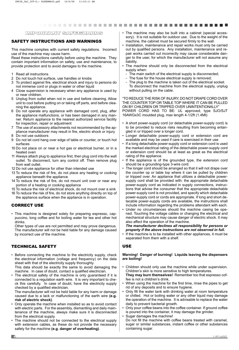 Kleenmaid CM03X User Manual | Page 4 / 17