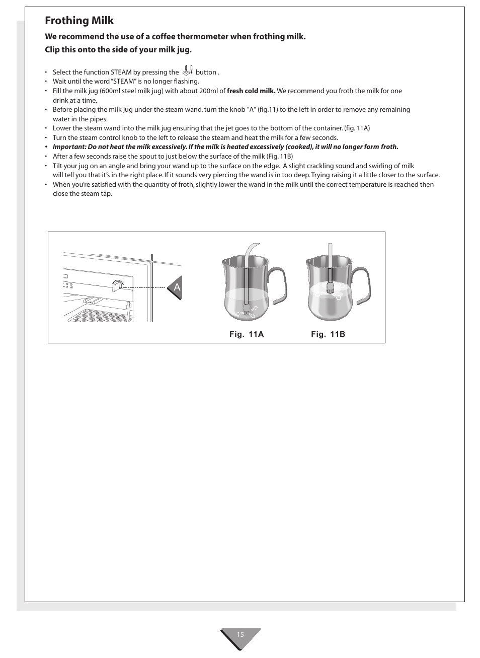 Frothing milk | Kleenmaid CM02X User Manual | Page 15 / 20