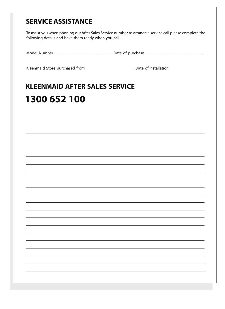 Service assistance, Kleenmaid after sales service | Kleenmaid CM02X User Manual | Page 19 / 20