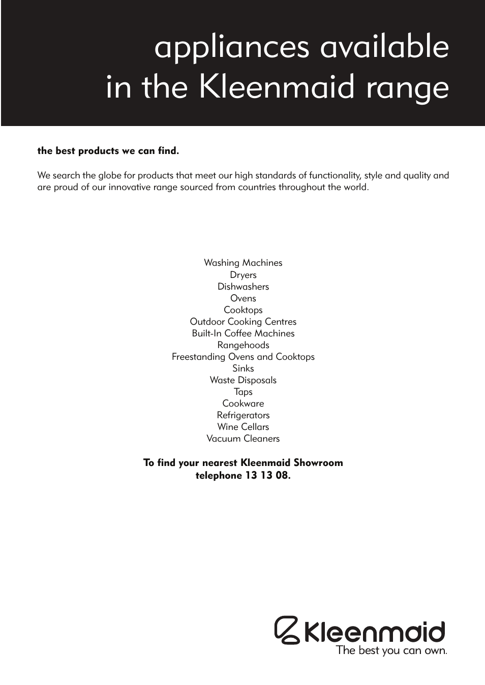 Appliances available in the kleenmaid range | Kleenmaid CM02X User Manual | Page 20 / 20