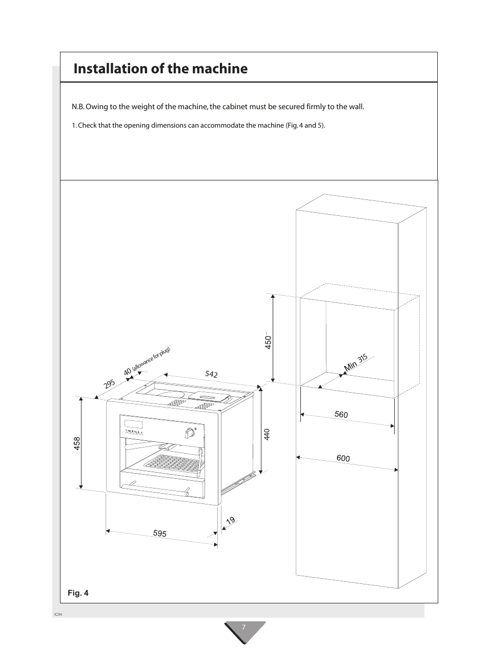 Installation of the machine | Kleenmaid CM02X User Manual | Page 7 / 20