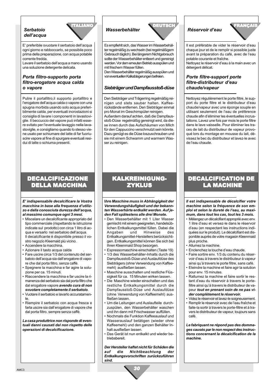 Kleenmaid CM01X User Manual | Page 30 / 36