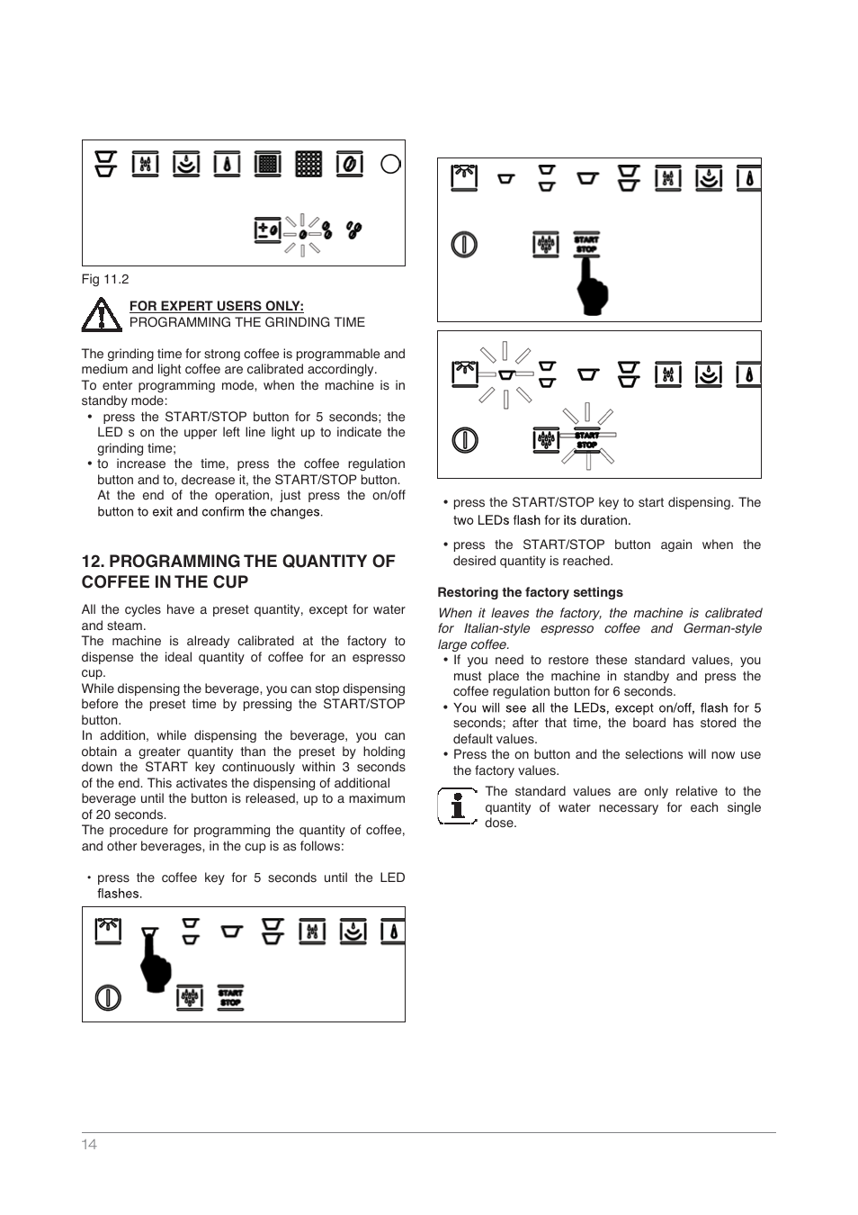 Programming the quantity of coffee in the cup | Kleenmaid CM4510 User Manual | Page 14 / 20