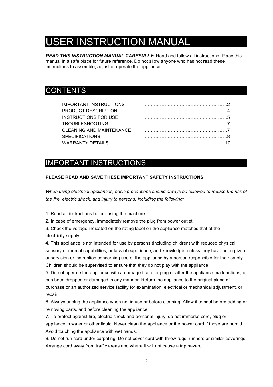 Kleenmaid CMBT01N User Manual | Page 3 / 12