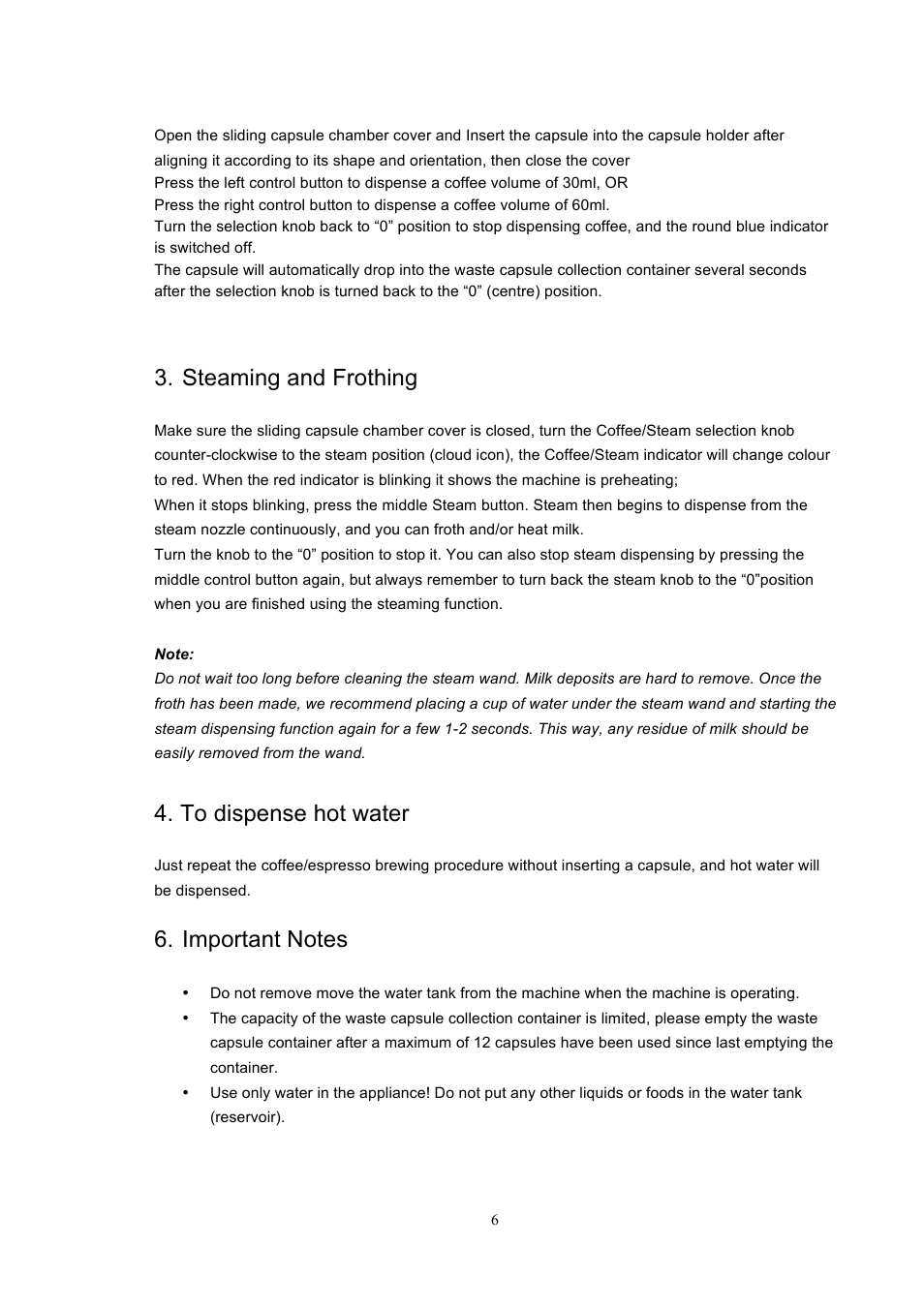 Steaming and frothing | Kleenmaid CMBT01N User Manual | Page 7 / 12