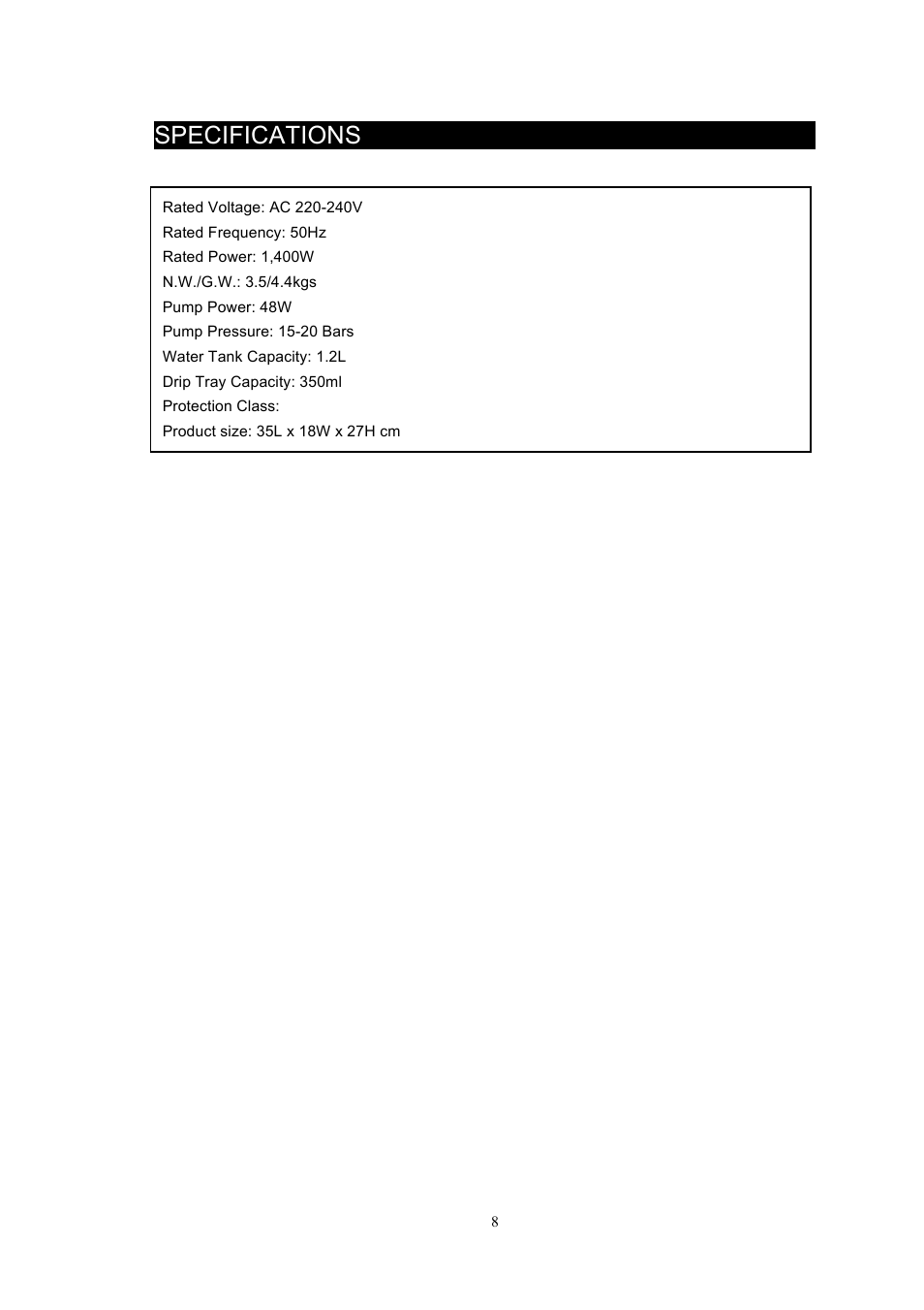 Specifications | Kleenmaid CMBT01N User Manual | Page 9 / 12