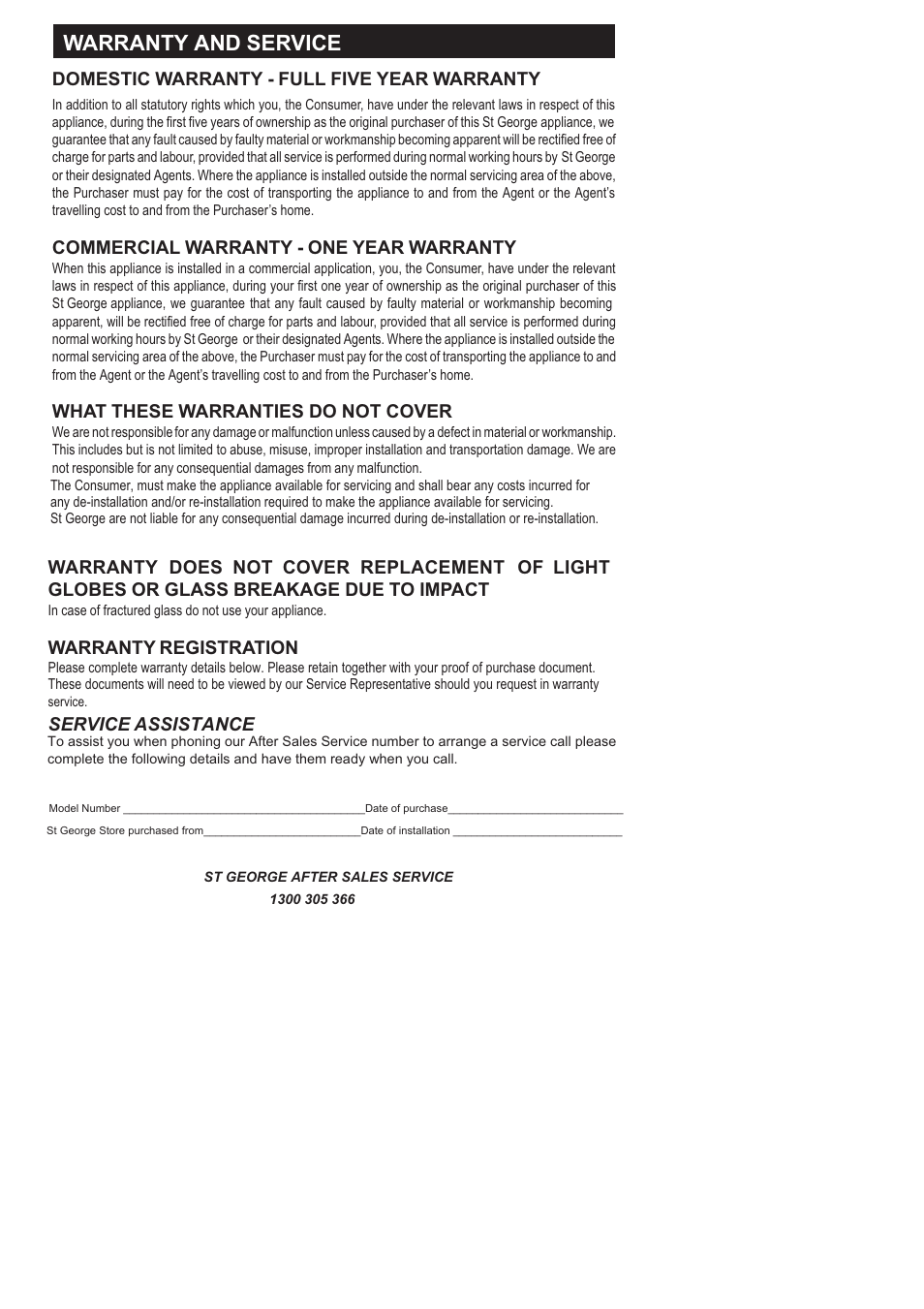 Warranty and service | Kleenmaid BISG801 User Manual | Page 15 / 16