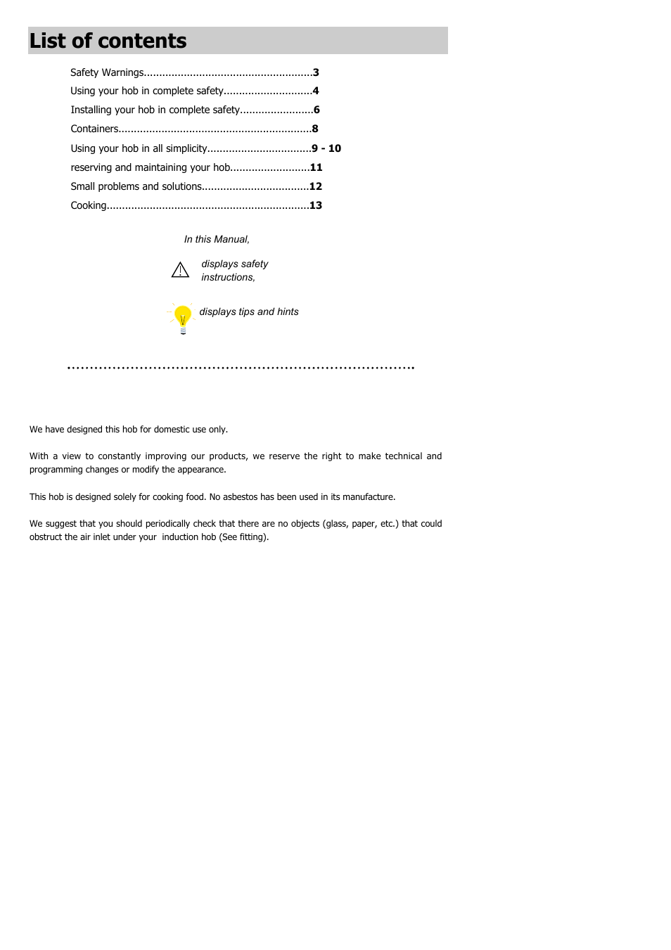 List of contents | Kleenmaid BISG801 User Manual | Page 3 / 16